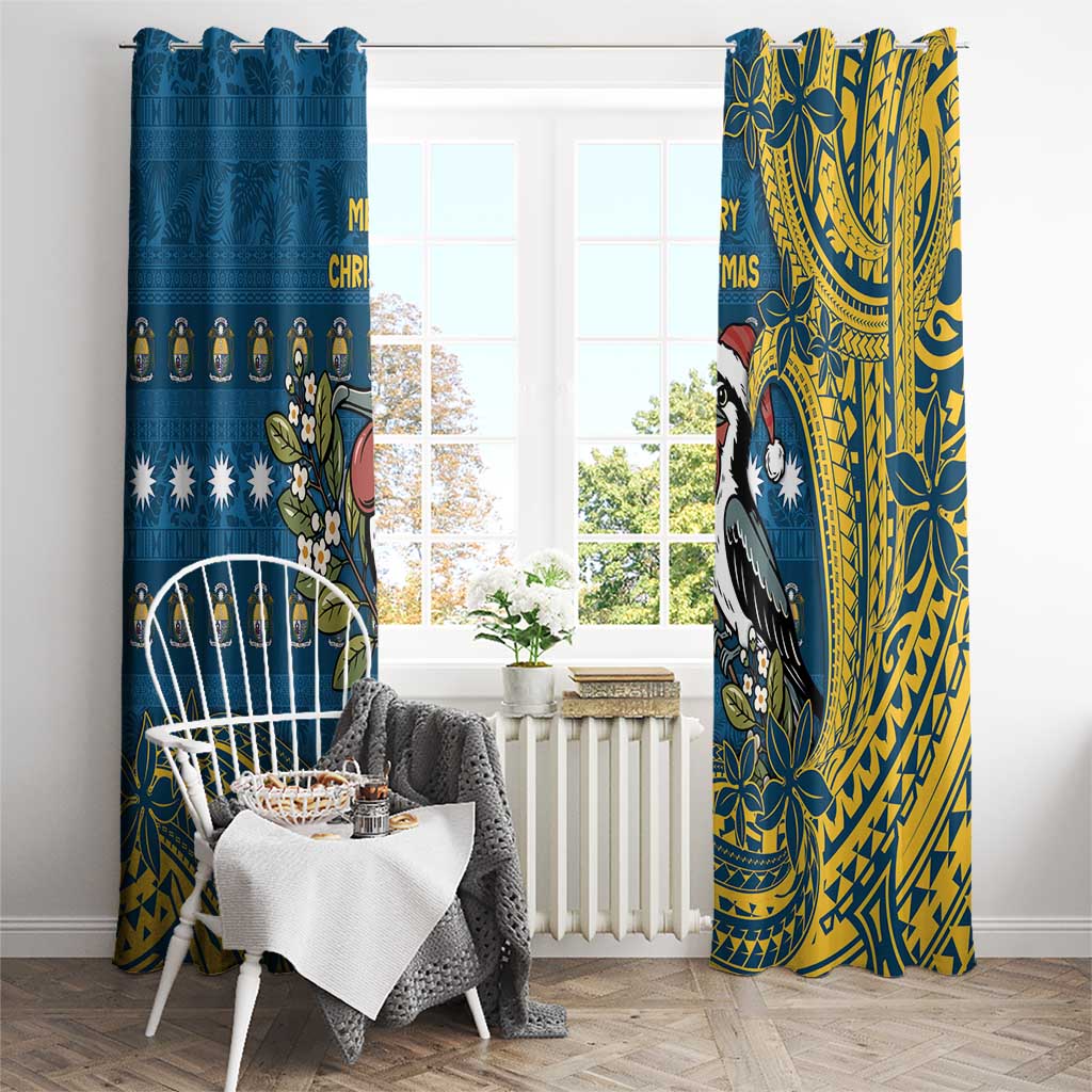 Nauru Christmas Window Curtain Frigatebird Bird Santa Tribal Waves - Polynesian Pride