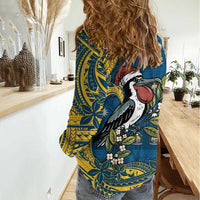 Nauru Christmas Women Casual Shirt Frigatebird Bird Santa Tribal Waves - Polynesian Pride