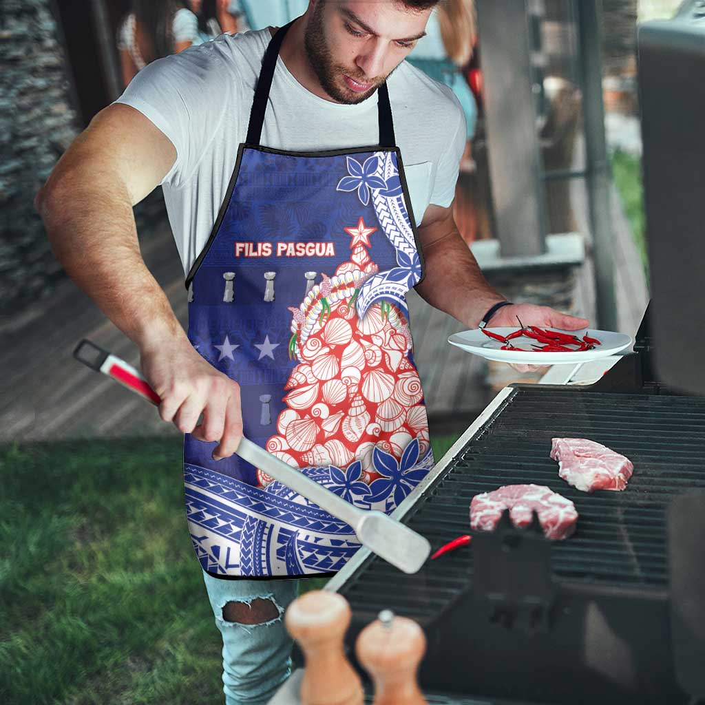 Northern Mariana Islands Christmas Apron Seashell Xmas Tree Tribal Waves - Polynesian Pride