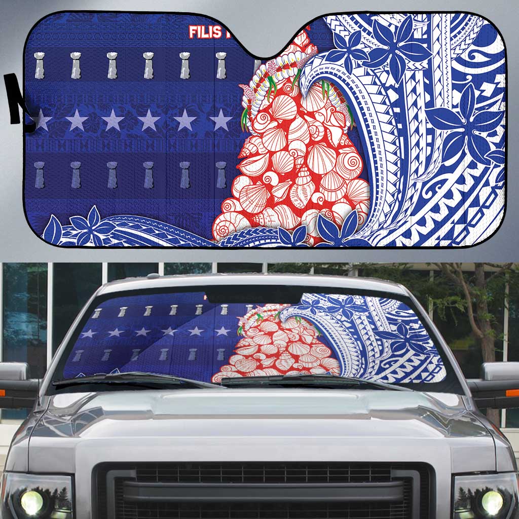 Northern Mariana Islands Christmas Auto Sun Shade Seashell Xmas Tree Tribal Waves - Polynesian Pride