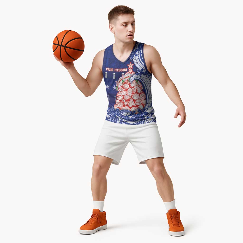 Northern Mariana Islands Christmas Basketball Jersey Seashell Xmas Tree Tribal Waves - Polynesian Pride