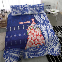 Northern Mariana Islands Christmas Bedding Set Seashell Xmas Tree Tribal Waves - Polynesian Pride
