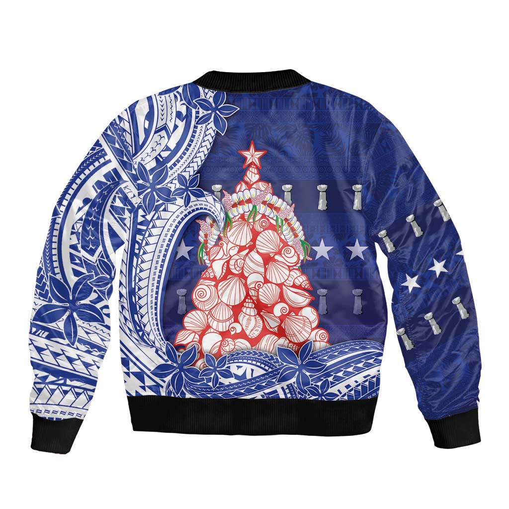 Northern Mariana Islands Christmas Bomber Jacket Seashell Xmas Tree Tribal Waves - Polynesian Pride