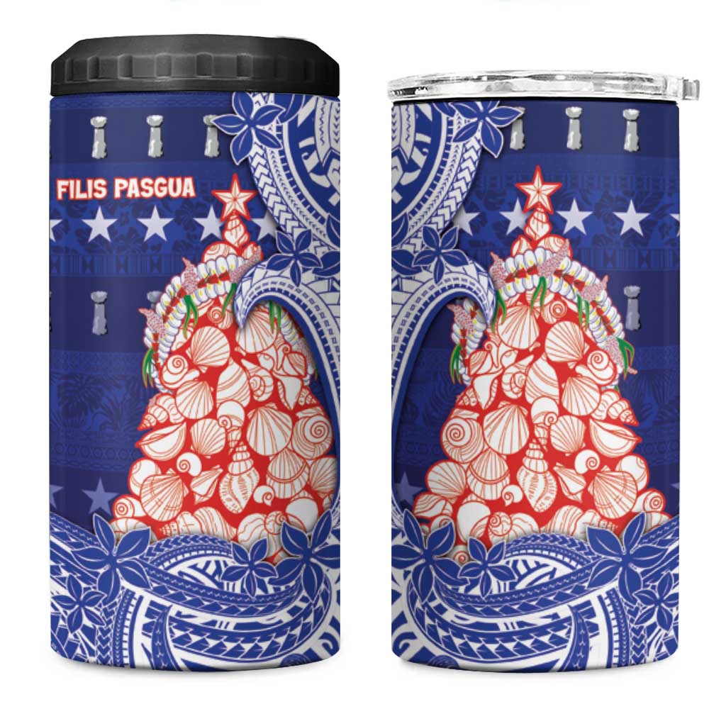 Northern Mariana Islands Christmas 4 in 1 Can Cooler Tumbler Seashell Xmas Tree Tribal Waves - Polynesian Pride