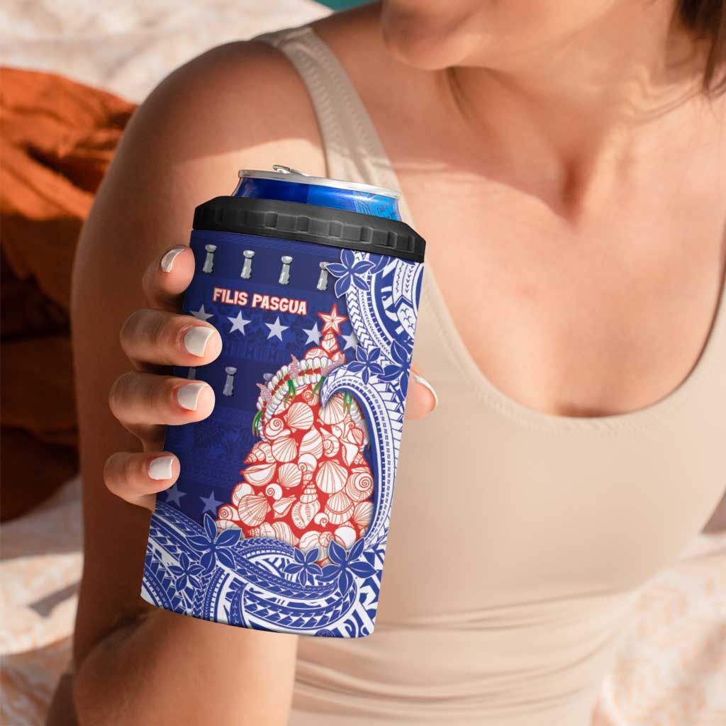 Northern Mariana Islands Christmas 4 in 1 Can Cooler Tumbler Seashell Xmas Tree Tribal Waves - Polynesian Pride