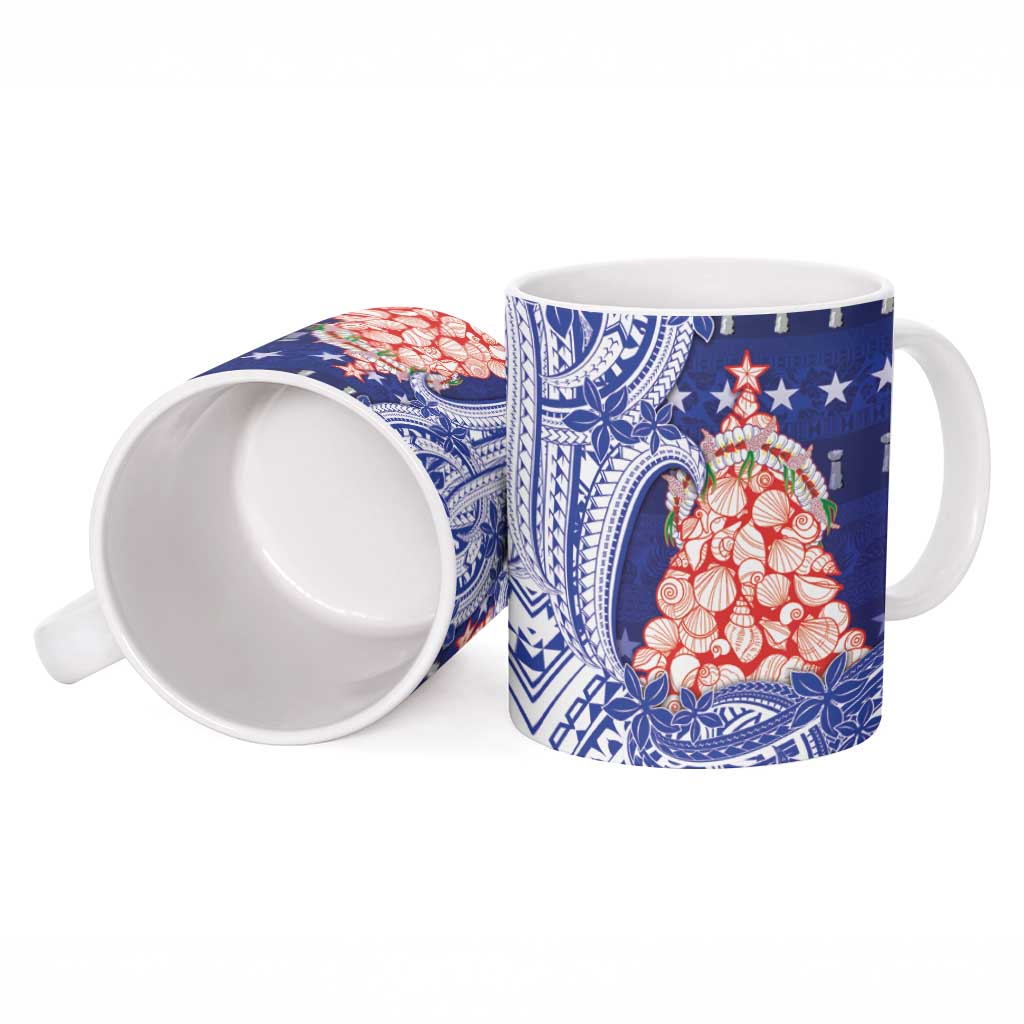 Northern Mariana Islands Christmas Ceramic Mug Seashell Xmas Tree Tribal Waves - Polynesian Pride