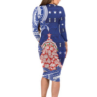 Northern Mariana Islands Christmas Family Matching Long Sleeve Bodycon Dress and Hawaiian Shirt Seashell Xmas Tree Tribal Waves - Polynesian Pride