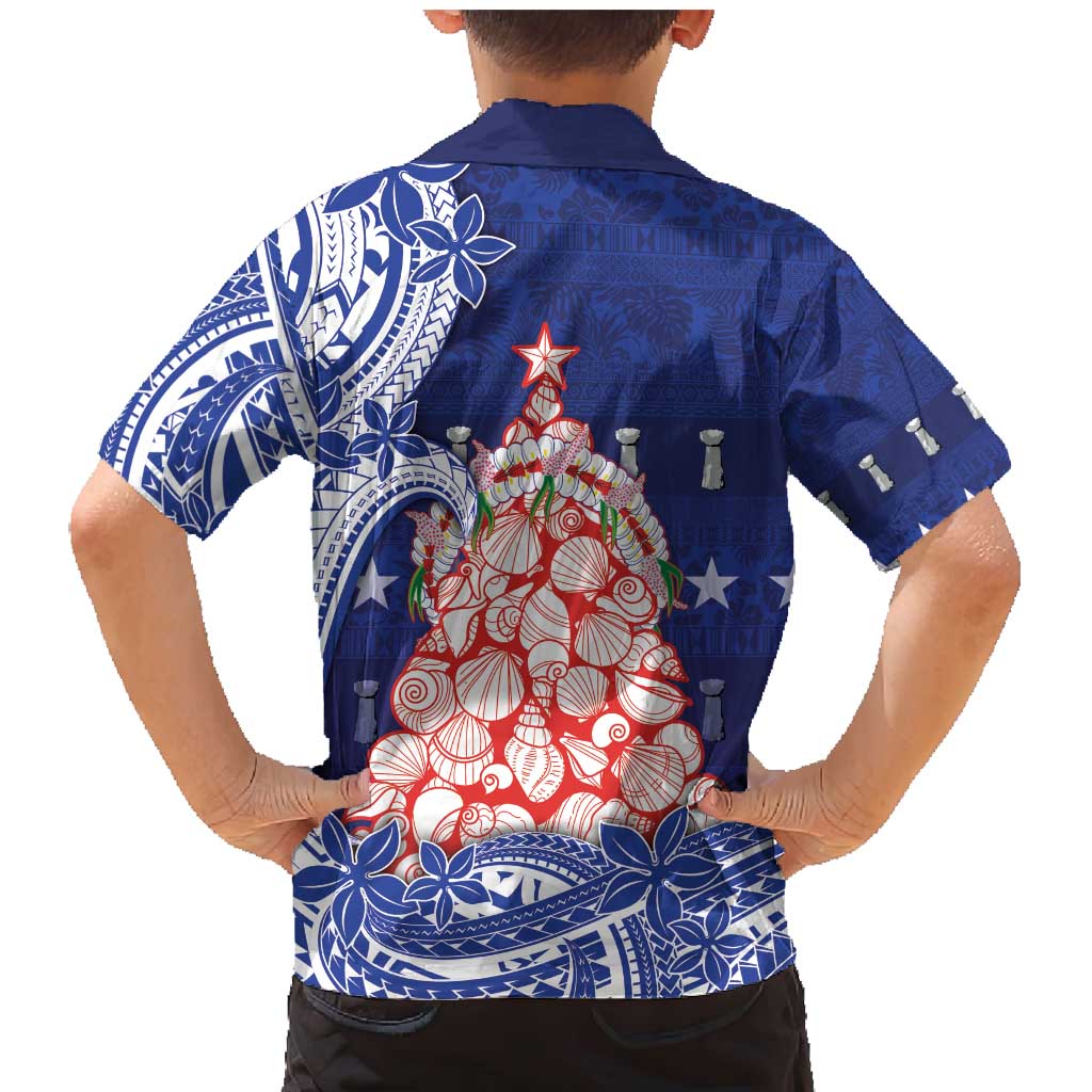 Northern Mariana Islands Christmas Family Matching Mermaid Dress and Hawaiian Shirt Seashell Xmas Tree Tribal Waves - Polynesian Pride