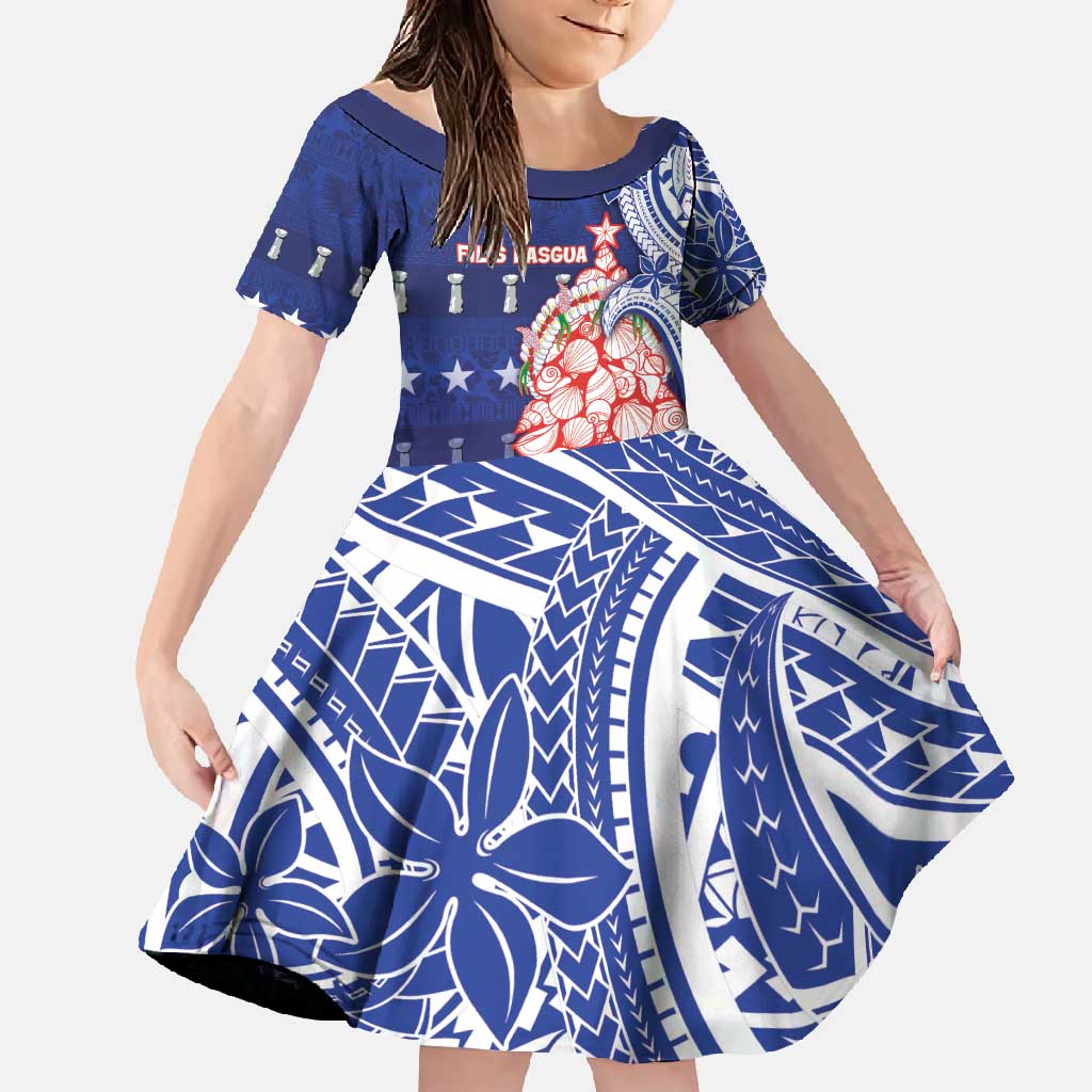 Northern Mariana Islands Christmas Family Matching Off Shoulder Maxi Dress and Hawaiian Shirt Seashell Xmas Tree Tribal Waves - Polynesian Pride