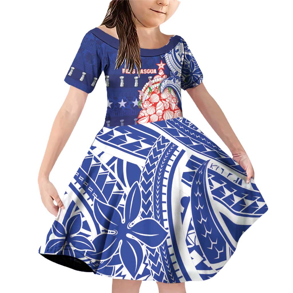 Northern Mariana Islands Christmas Family Matching Off Shoulder Short Dress and Hawaiian Shirt Seashell Xmas Tree Tribal Waves - Polynesian Pride