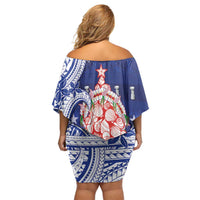 Northern Mariana Islands Christmas Family Matching Off Shoulder Short Dress and Hawaiian Shirt Seashell Xmas Tree Tribal Waves - Polynesian Pride