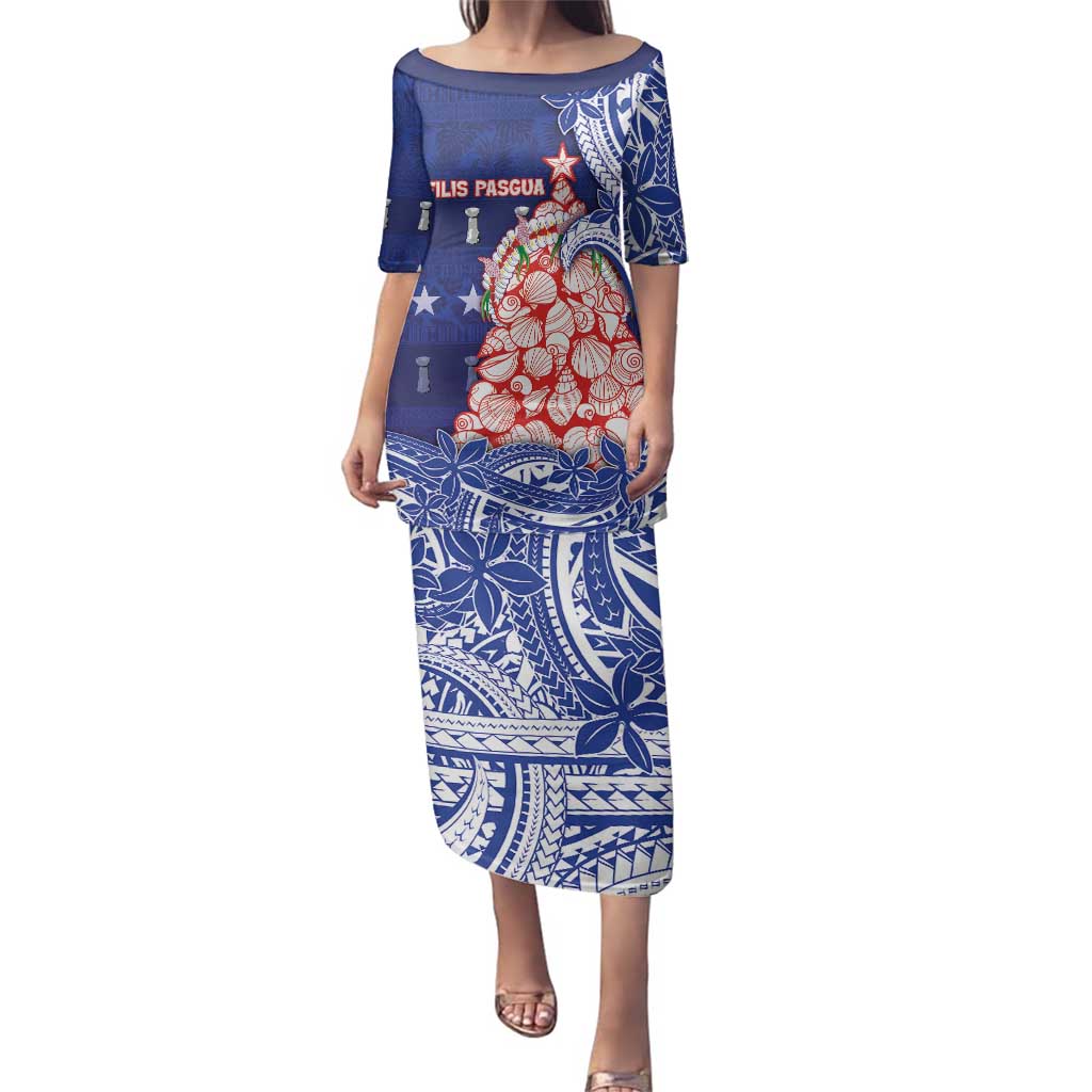 Northern Mariana Islands Christmas Family Matching Puletasi and Hawaiian Shirt Seashell Xmas Tree Tribal Waves - Polynesian Pride