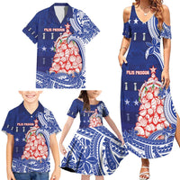 Northern Mariana Islands Christmas Family Matching Summer Maxi Dress and Hawaiian Shirt Seashell Xmas Tree Tribal Waves - Polynesian Pride