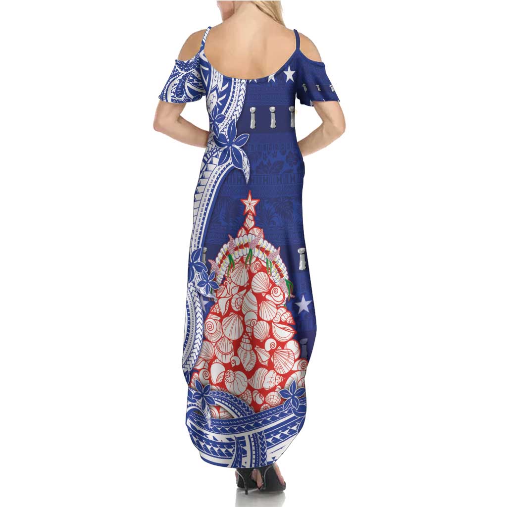Northern Mariana Islands Christmas Family Matching Summer Maxi Dress and Hawaiian Shirt Seashell Xmas Tree Tribal Waves - Polynesian Pride