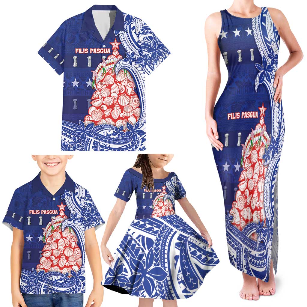 Northern Mariana Islands Christmas Family Matching Tank Maxi Dress and Hawaiian Shirt Seashell Xmas Tree Tribal Waves - Polynesian Pride