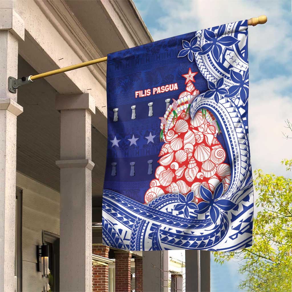 Northern Mariana Islands Christmas Garden Flag Seashell Xmas Tree Tribal Waves - Polynesian Pride