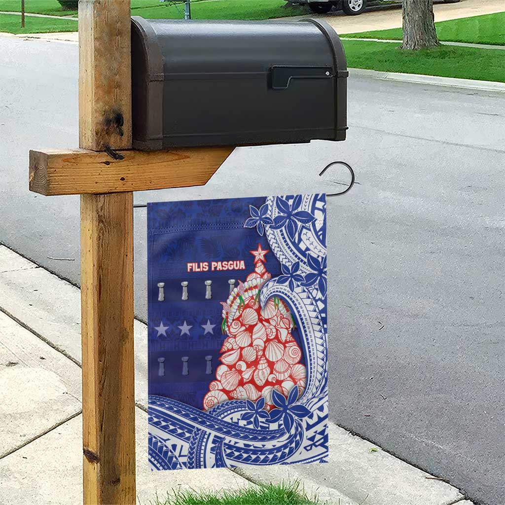 Northern Mariana Islands Christmas Garden Flag Seashell Xmas Tree Tribal Waves - Polynesian Pride