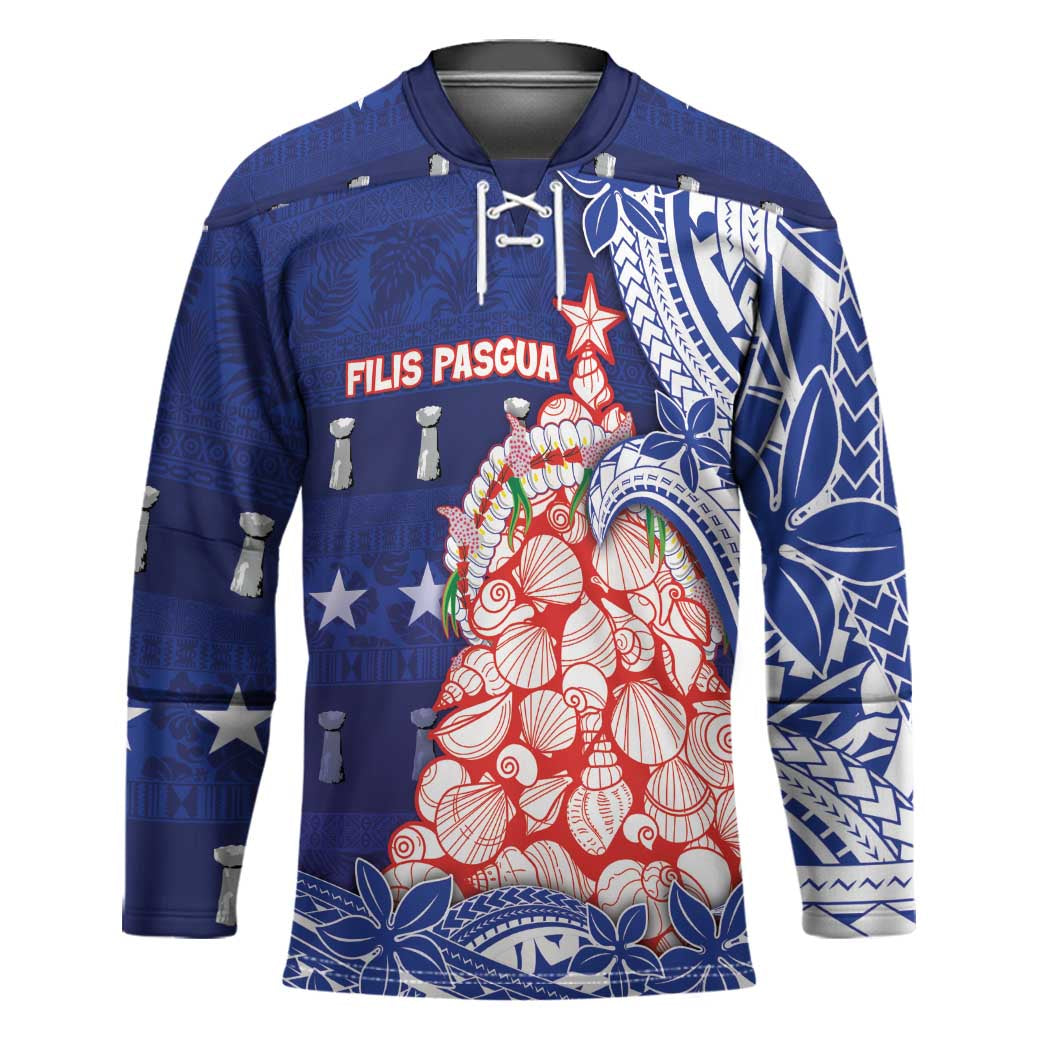 Northern Mariana Islands Christmas Hockey Jersey Seashell Xmas Tree Tribal Waves - Polynesian Pride