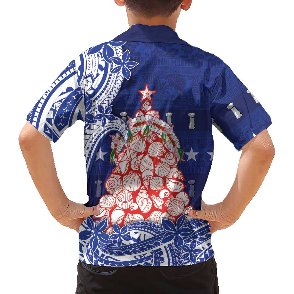 Northern Mariana Islands Christmas Kid Hawaiian Shirt Seashell Xmas Tree Tribal Waves - Polynesian Pride