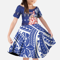 Northern Mariana Islands Christmas Kid Short Sleeve Dress Seashell Xmas Tree Tribal Waves - Polynesian Pride