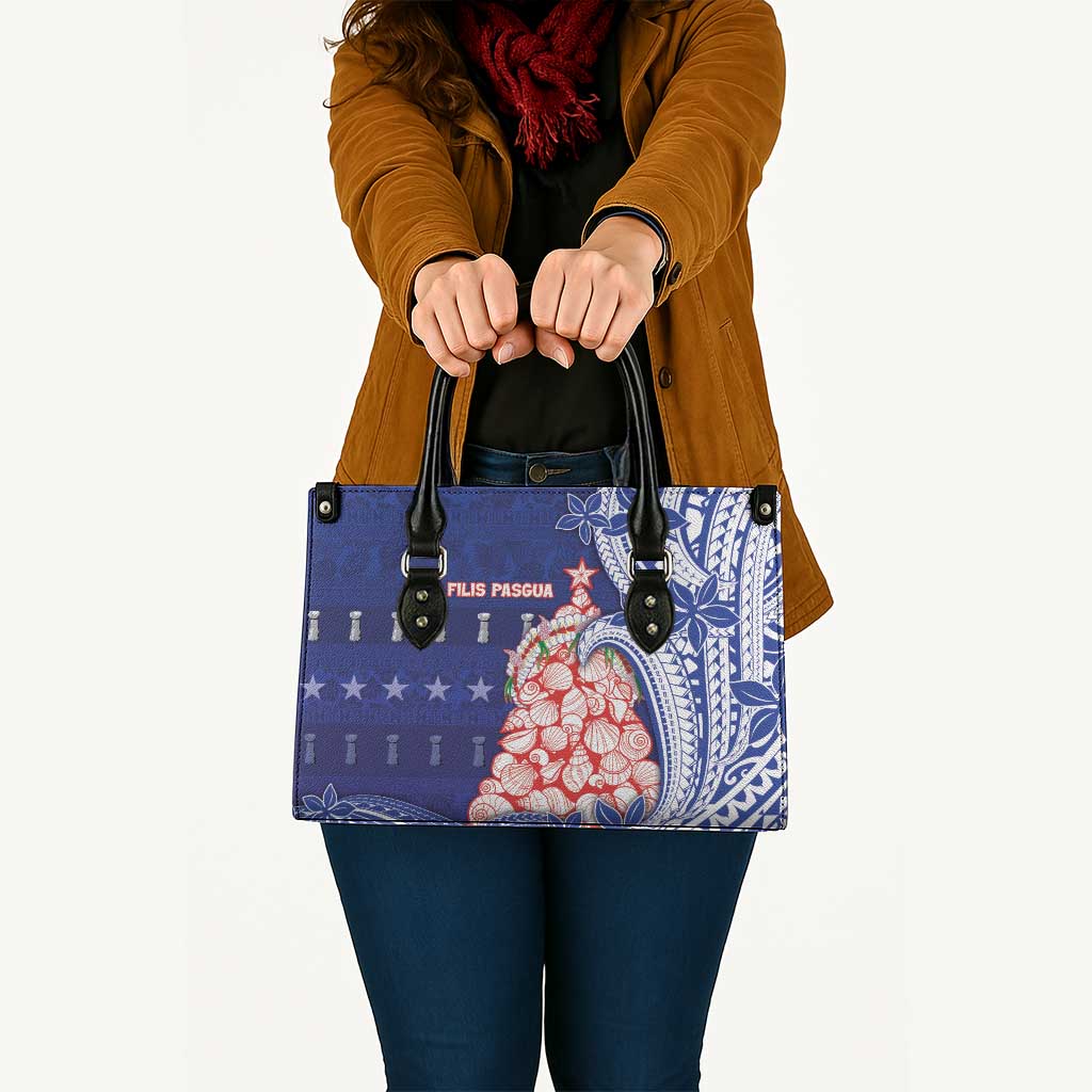 Northern Mariana Islands Christmas Leather Bag Seashell Xmas Tree Tribal Waves - Polynesian Pride
