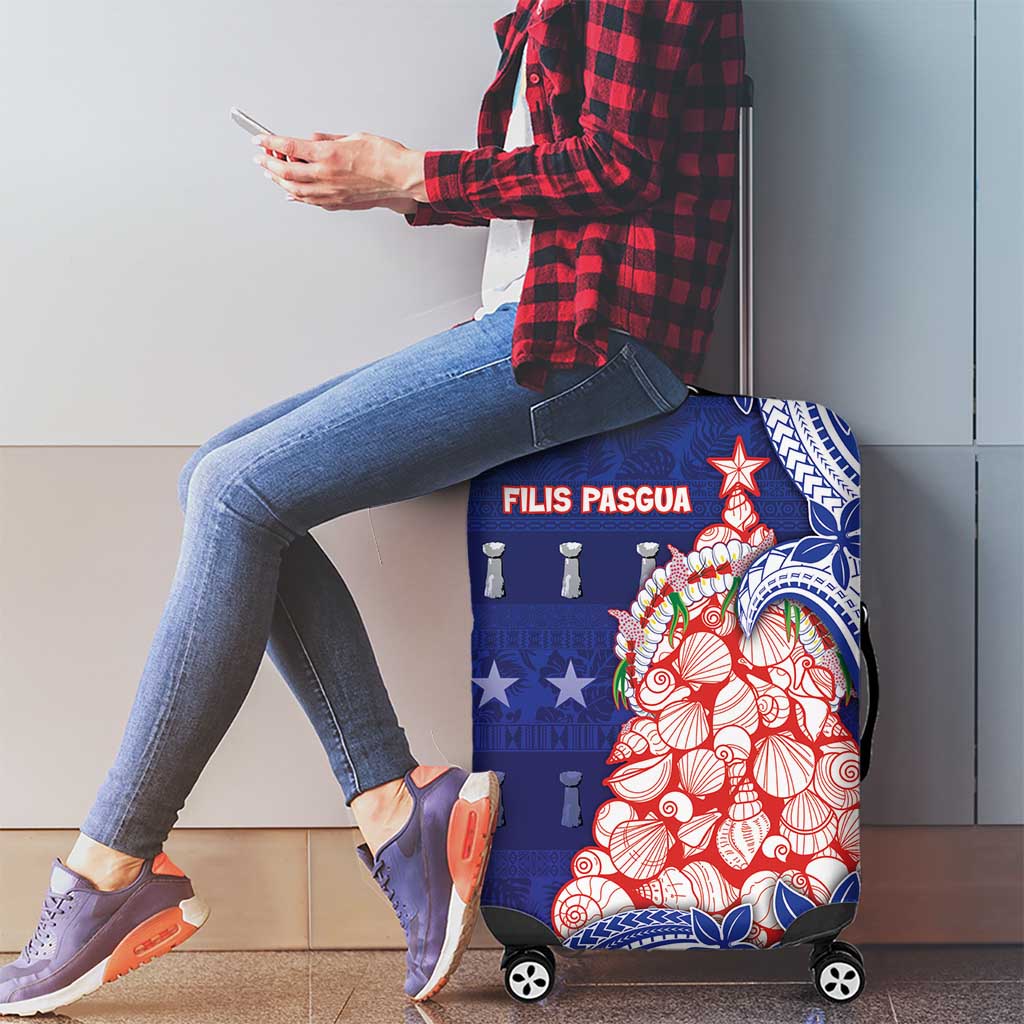 Northern Mariana Islands Christmas Luggage Cover Seashell Xmas Tree Tribal Waves - Polynesian Pride