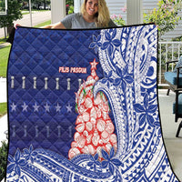 Northern Mariana Islands Christmas Quilt Seashell Xmas Tree Tribal Waves - Polynesian Pride