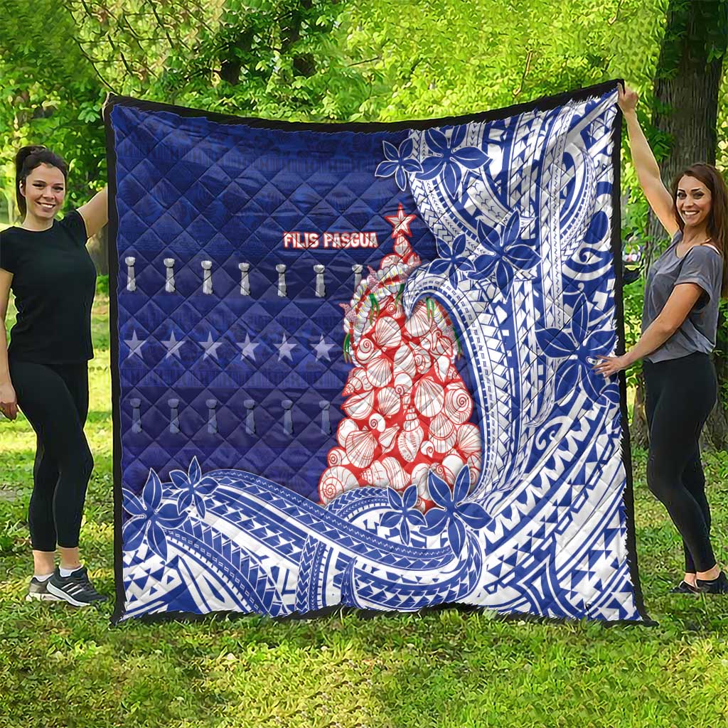Northern Mariana Islands Christmas Quilt Seashell Xmas Tree Tribal Waves - Polynesian Pride