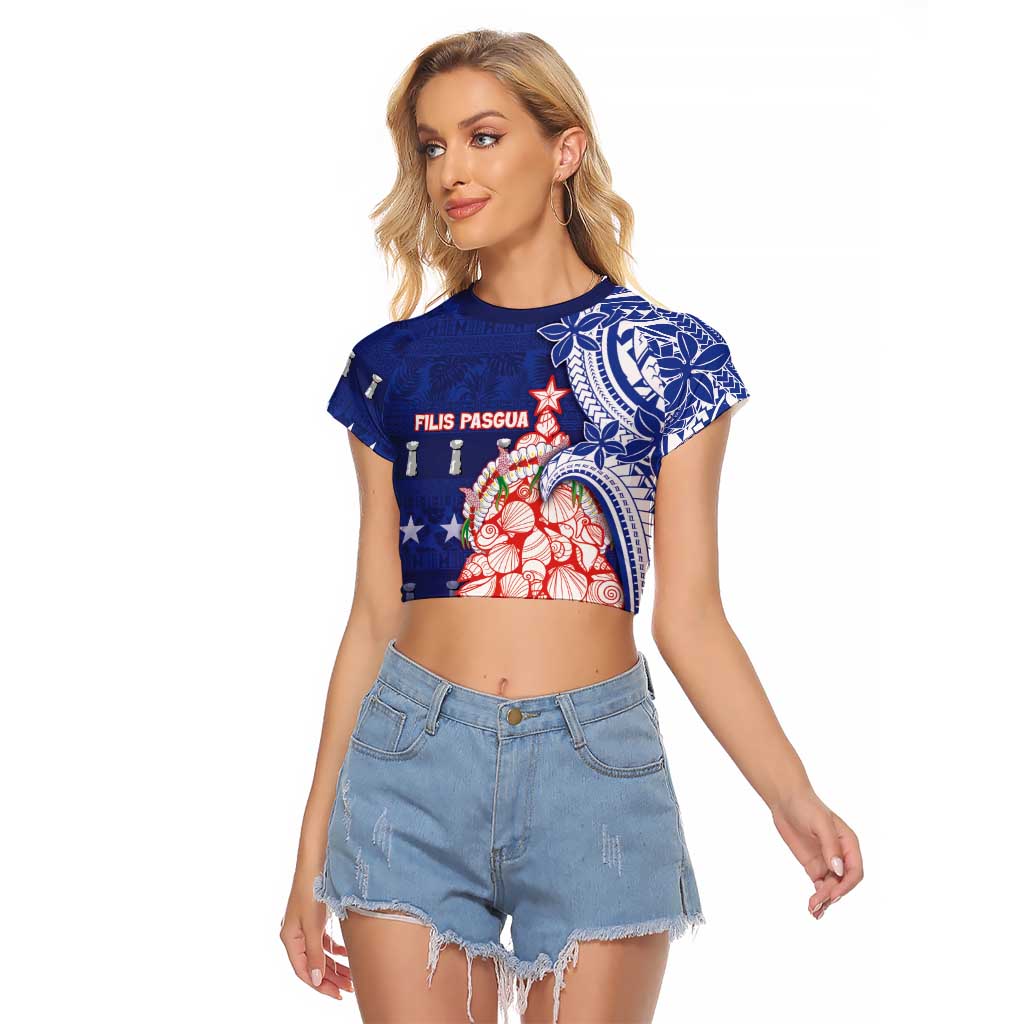 Northern Mariana Islands Christmas Raglan Cropped T Shirt Seashell Xmas Tree Tribal Waves - Polynesian Pride