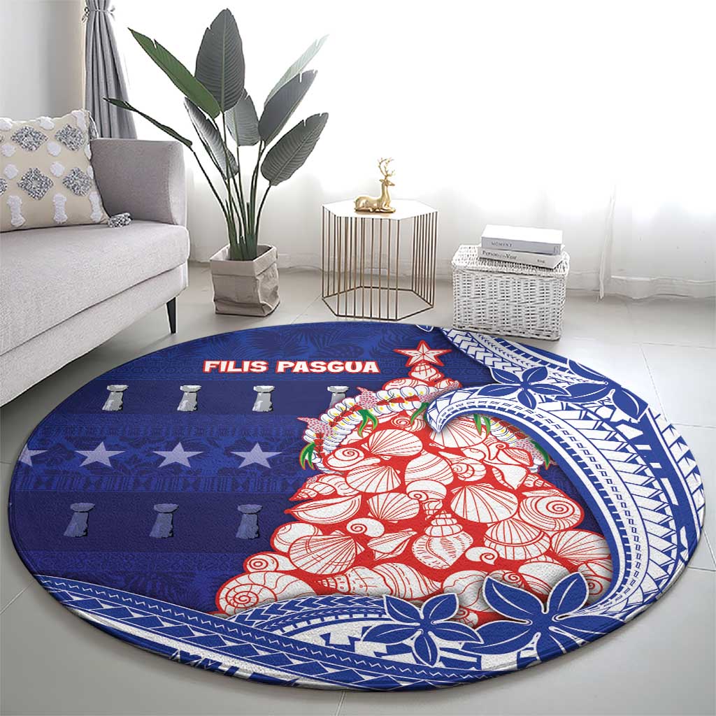 Northern Mariana Islands Christmas Round Carpet Seashell Xmas Tree Tribal Waves - Polynesian Pride