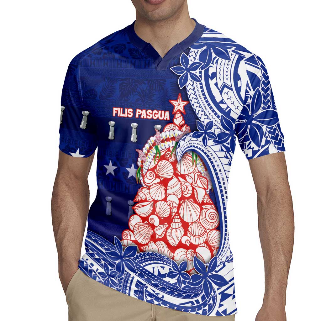 Northern Mariana Islands Christmas Rugby Jersey Seashell Xmas Tree Tribal Waves - Polynesian Pride