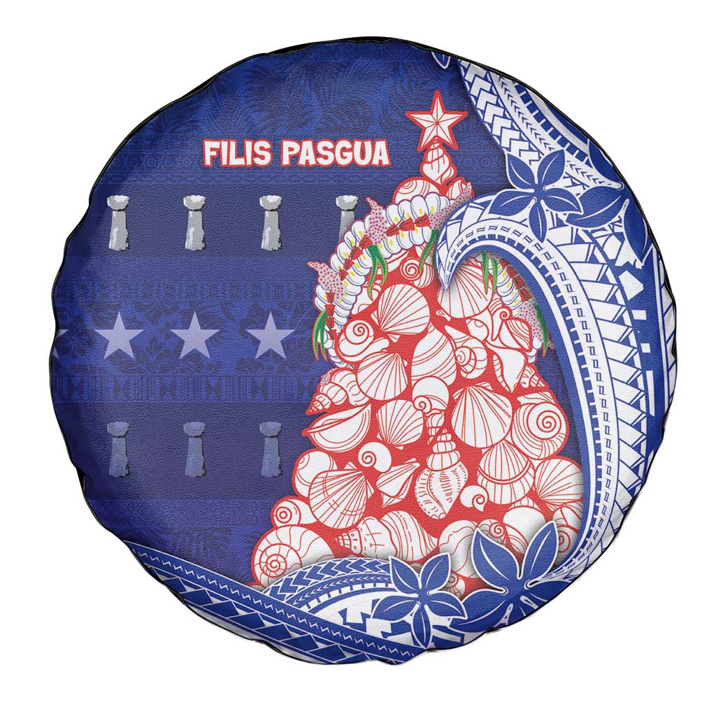 Northern Mariana Islands Christmas Spare Tire Cover Seashell Xmas Tree Tribal Waves - Polynesian Pride