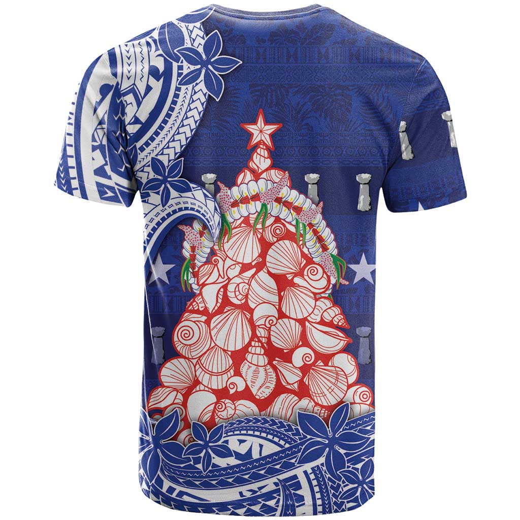 Northern Mariana Islands Christmas T Shirt Seashell Xmas Tree Tribal Waves - Polynesian Pride