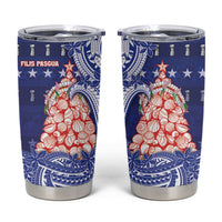 Northern Mariana Islands Christmas Tumbler Cup Seashell Xmas Tree Tribal Waves - Polynesian Pride