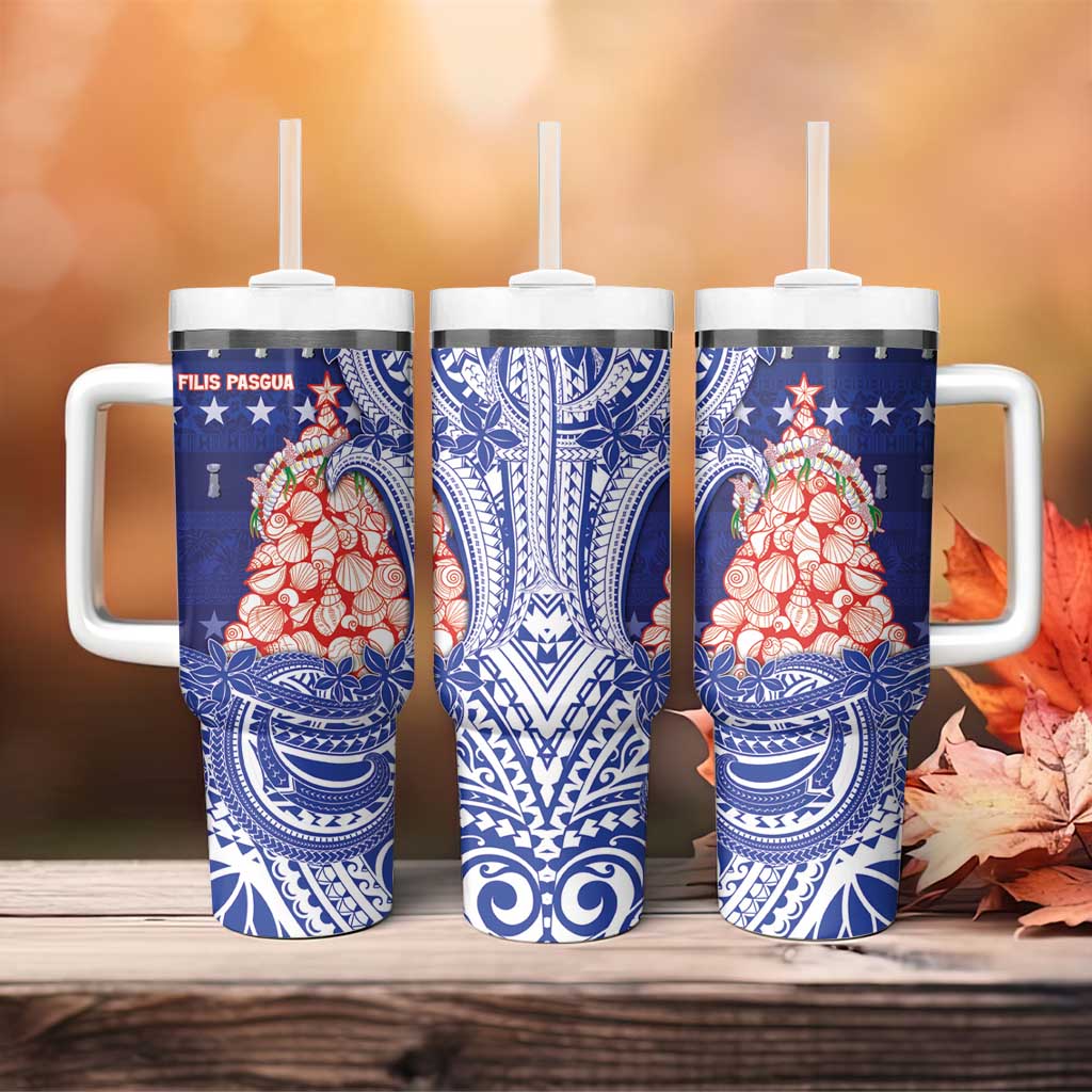 Northern Mariana Islands Christmas Tumbler With Handle Seashell Xmas Tree Tribal Waves - Polynesian Pride