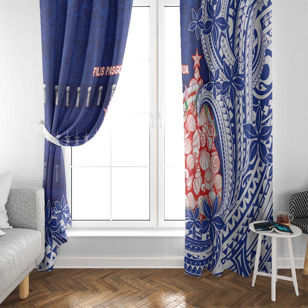Northern Mariana Islands Christmas Window Curtain Seashell Xmas Tree Tribal Waves - Polynesian Pride