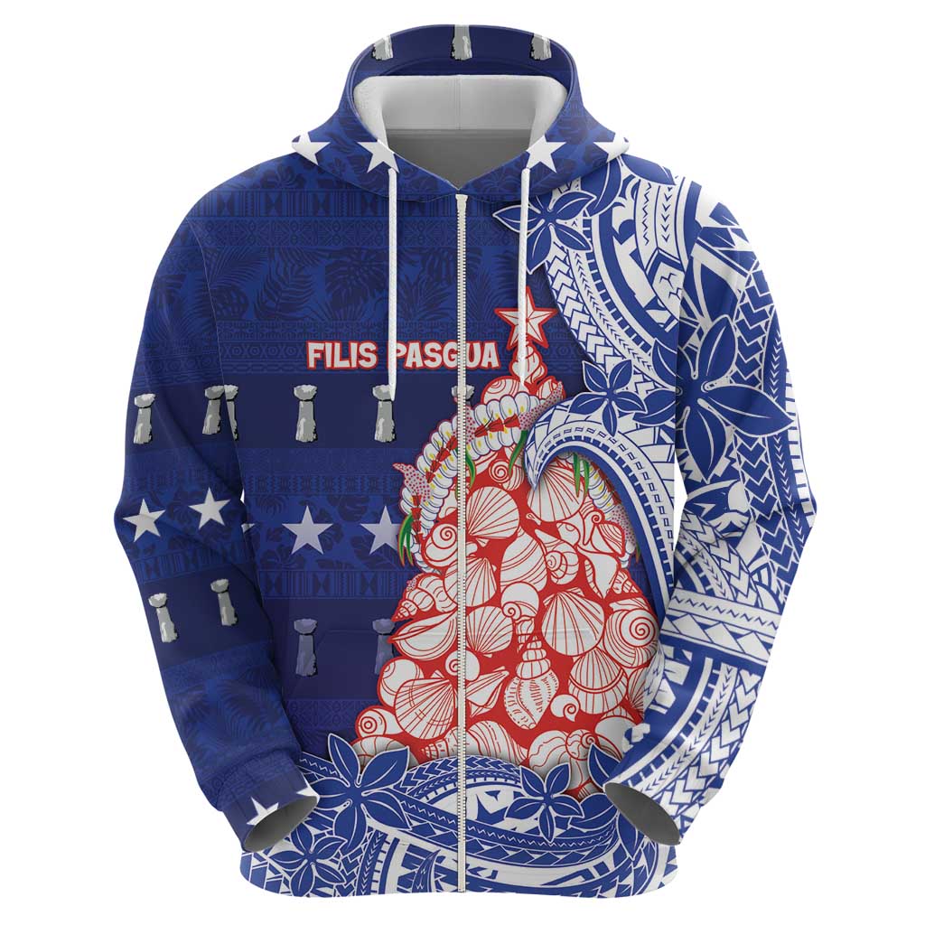 Northern Mariana Islands Christmas Zip Hoodie Seashell Xmas Tree Tribal Waves - Polynesian Pride