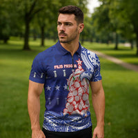 Northern Mariana Islands Christmas Zipper Polo Shirt Seashell Xmas Tree Tribal Waves - Polynesian Pride