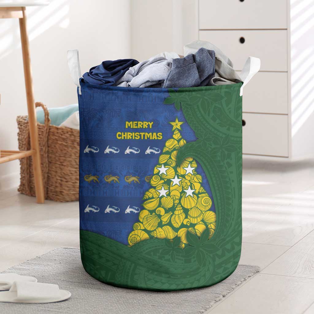 Solomon Islands Christmas Laundry Basket Seashell Xmas Tree Tribal Waves - Polynesian Pride