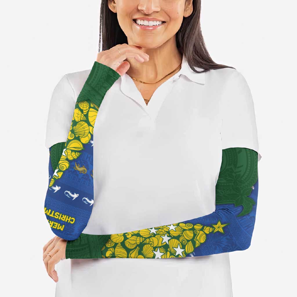 Solomon Islands Christmas Arm Sleeves Seashell Xmas Tree Tribal Waves - Polynesian Pride