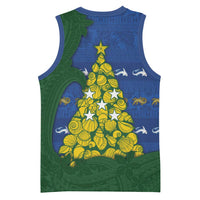Solomon Islands Christmas Basketball Jersey Seashell Xmas Tree Tribal Waves - Polynesian Pride