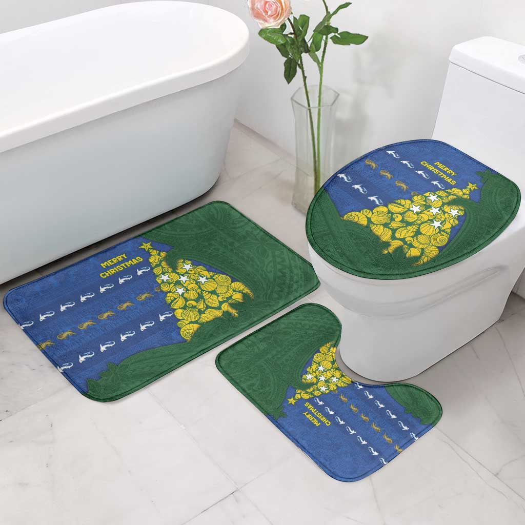 Solomon Islands Christmas Bathroom Set Seashell Xmas Tree Tribal Waves - Polynesian Pride