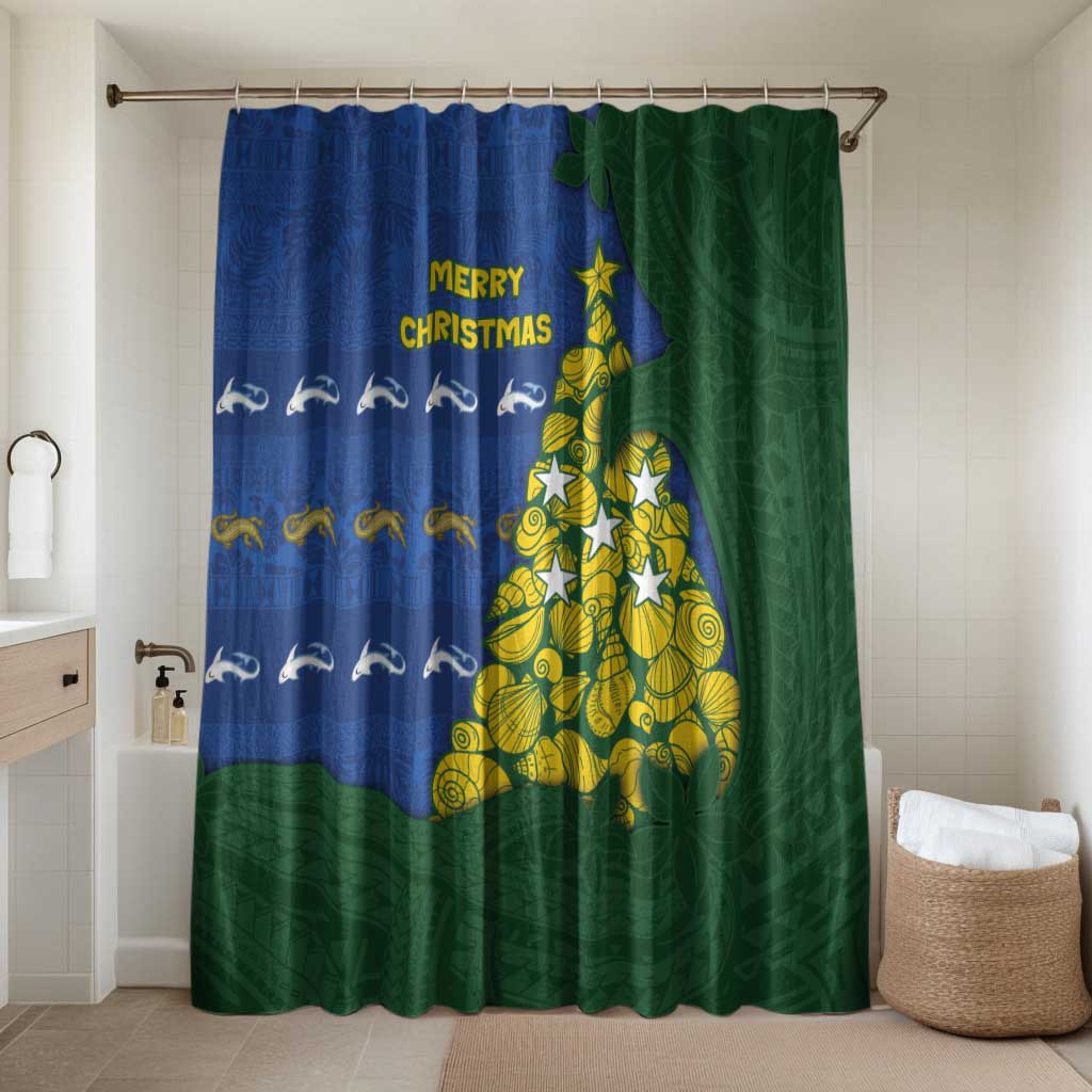 Solomon Islands Christmas Bathroom Set Seashell Xmas Tree Tribal Waves - Polynesian Pride