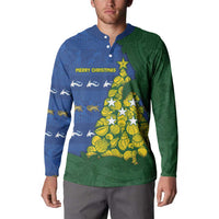 Solomon Islands Christmas Button Sweatshirt Seashell Xmas Tree Tribal Waves - Polynesian Pride