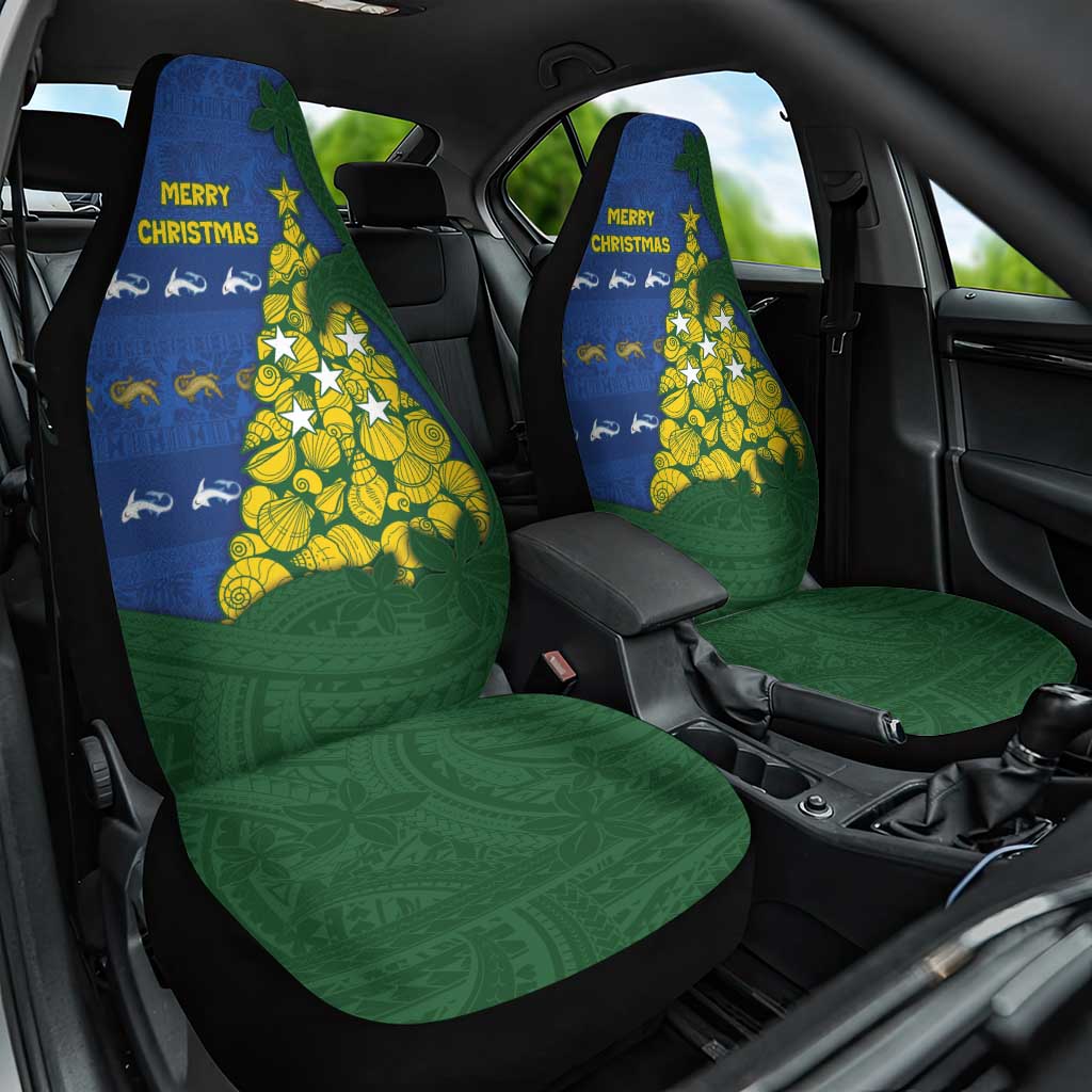 Solomon Islands Christmas Car Seat Cover Seashell Xmas Tree Tribal Waves - Polynesian Pride