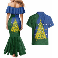 Solomon Islands Christmas Couples Matching Mermaid Dress and Hawaiian Shirt Seashell Xmas Tree Tribal Waves - Polynesian Pride