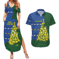 Solomon Islands Christmas Couples Matching Summer Maxi Dress and Hawaiian Shirt Seashell Xmas Tree Tribal Waves - Polynesian Pride