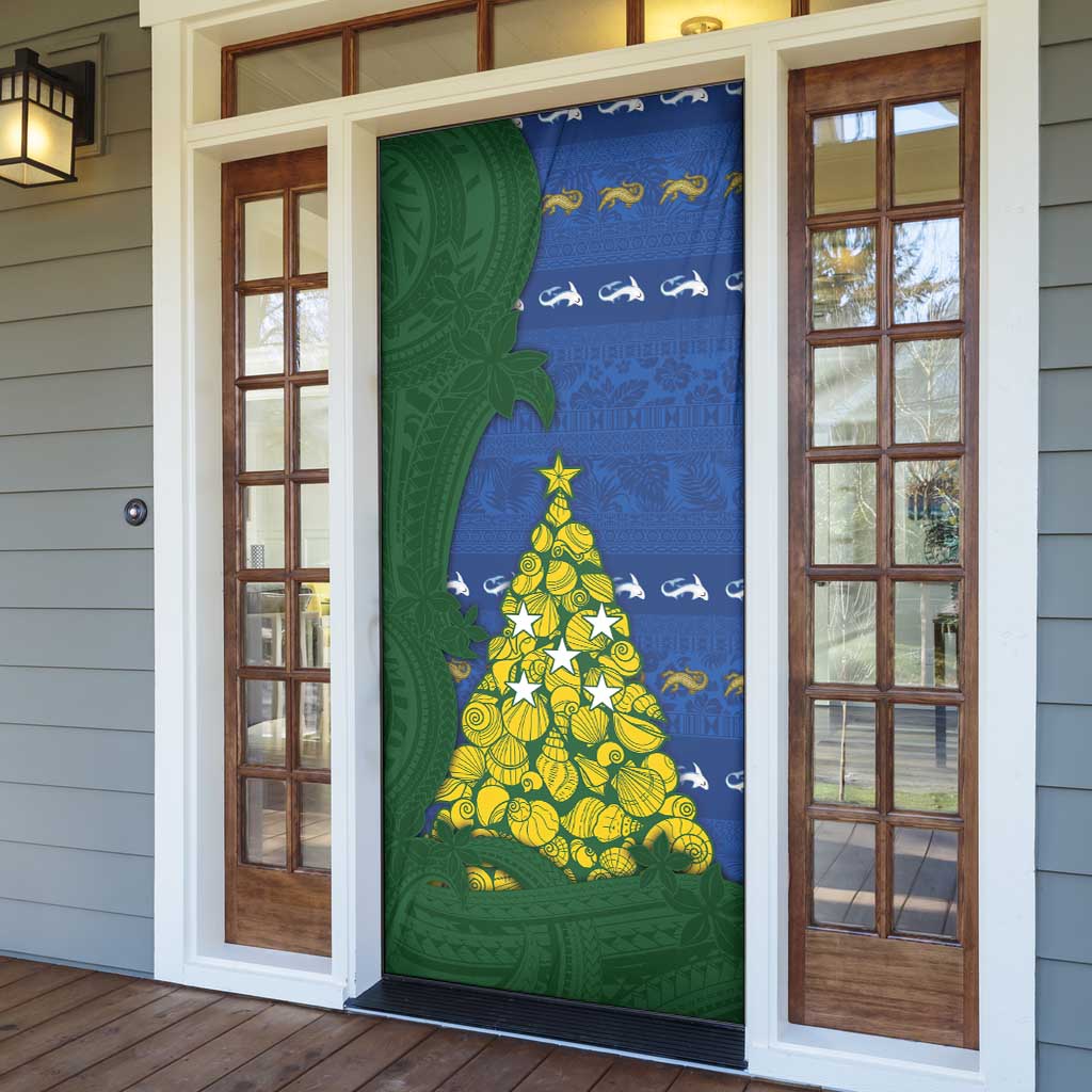 Solomon Islands Christmas Door Cover Seashell Xmas Tree Tribal Waves - Polynesian Pride
