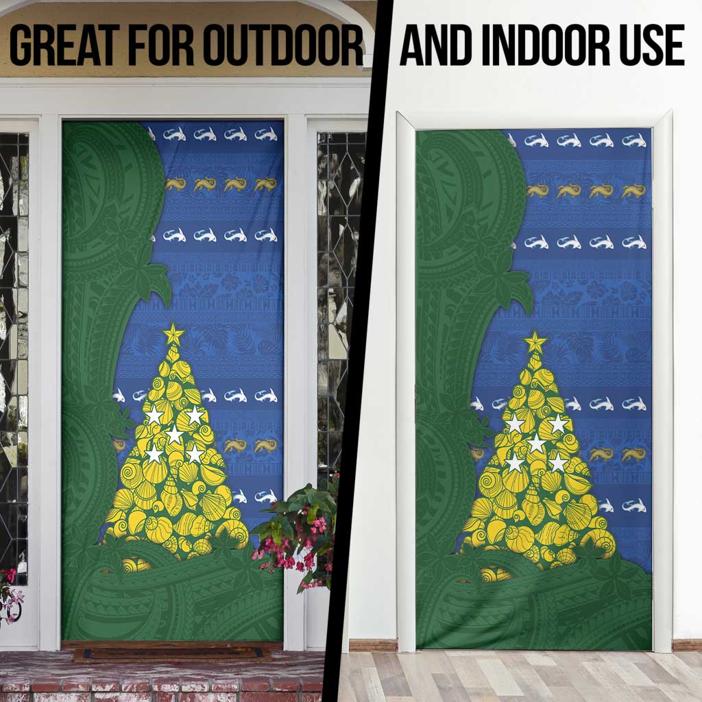 Solomon Islands Christmas Door Cover Seashell Xmas Tree Tribal Waves - Polynesian Pride