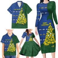 Solomon Islands Christmas Family Matching Long Sleeve Bodycon Dress and Hawaiian Shirt Seashell Xmas Tree Tribal Waves - Polynesian Pride